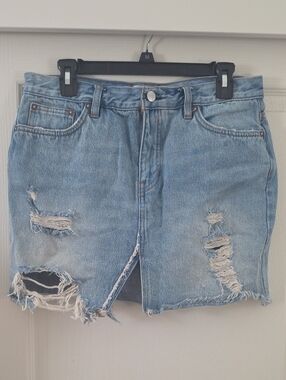 Free People We The Free | "Harvest Bell" Distressed Denim Mini Skirt Size 29
